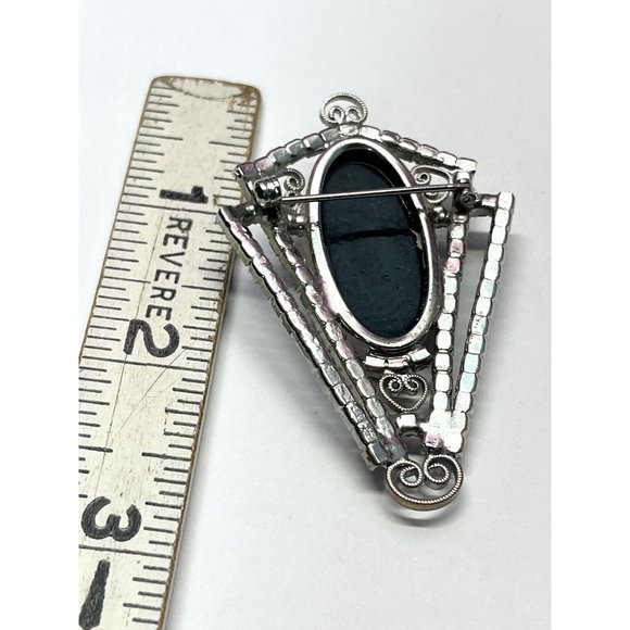 Vintage Hematite Glass Rhinestone Brooch Pin - Picture 4 of 4